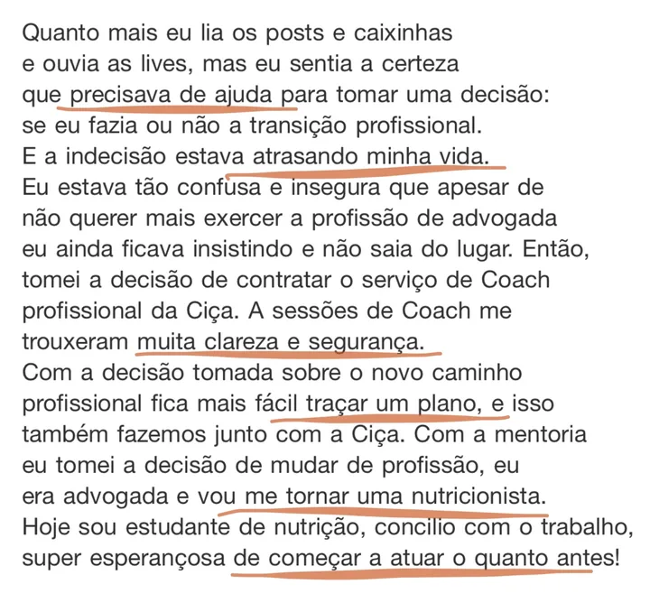 Print do depoimento de Aline