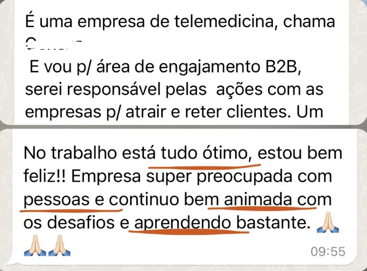 Print do depoimento de Pamela