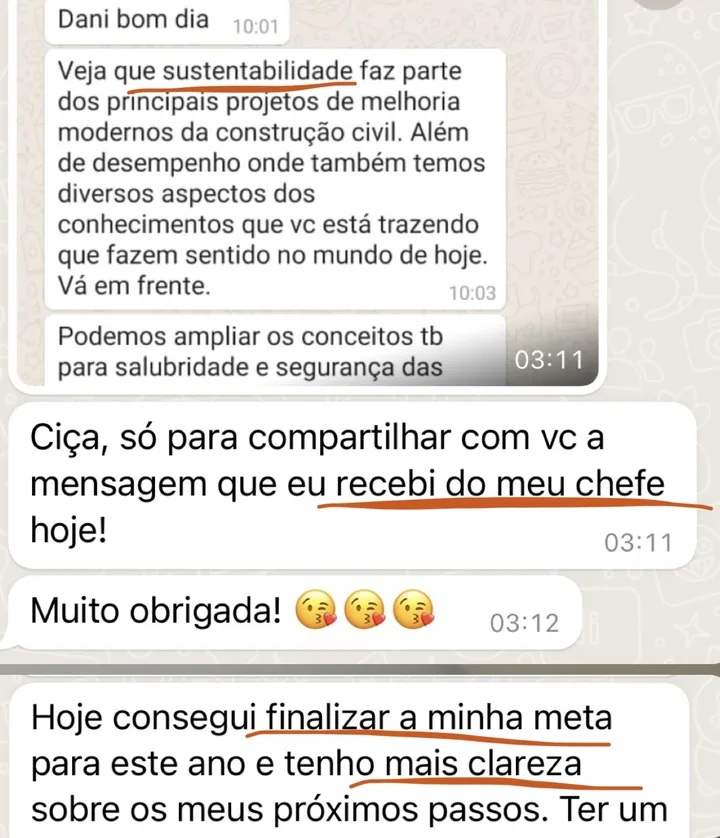 Print do depoimento de Daniela